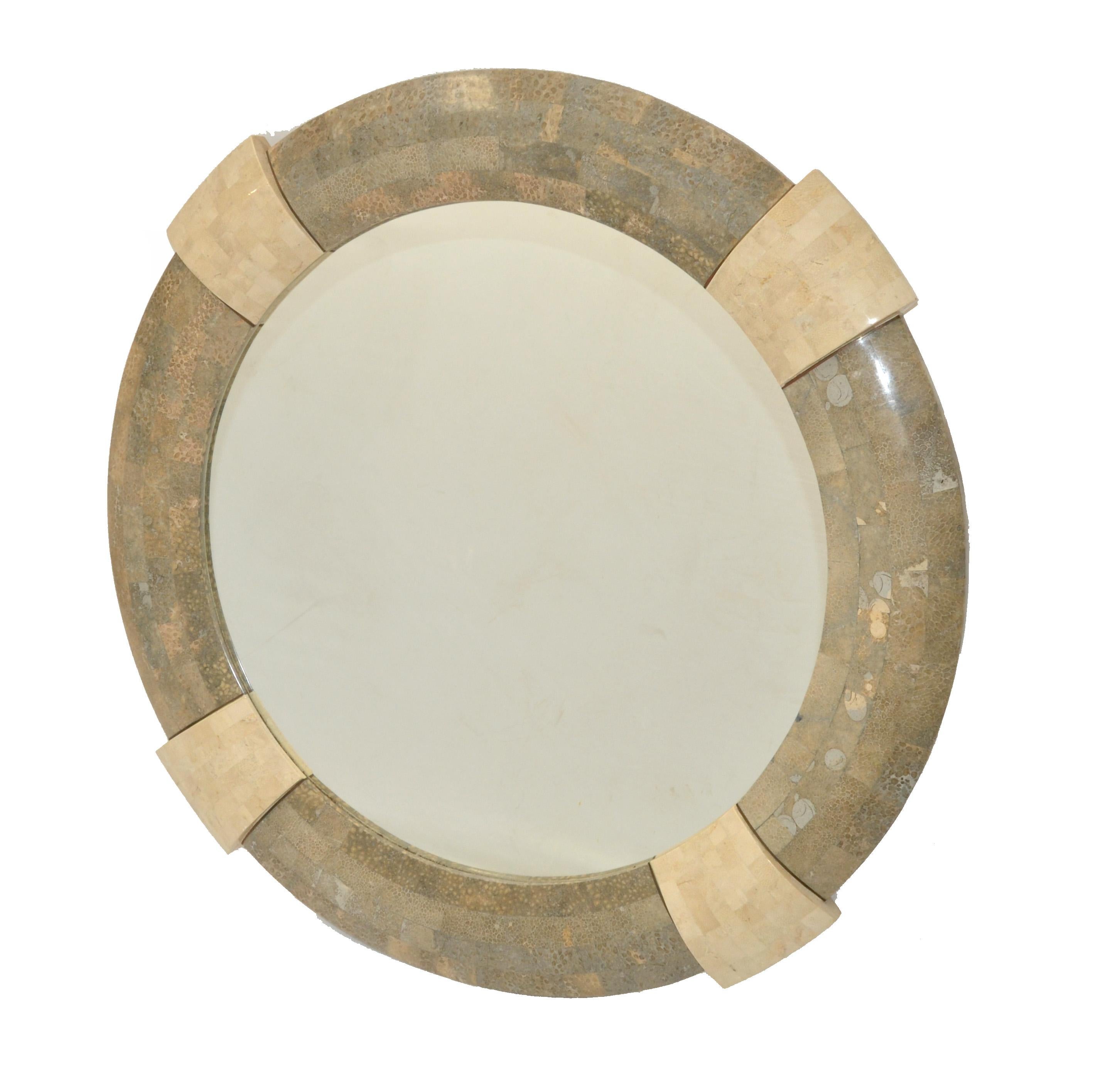 American Designed by Robert Marcius for Maitland-Smith Round Tessellated Wall Mirror 1980 For Sale