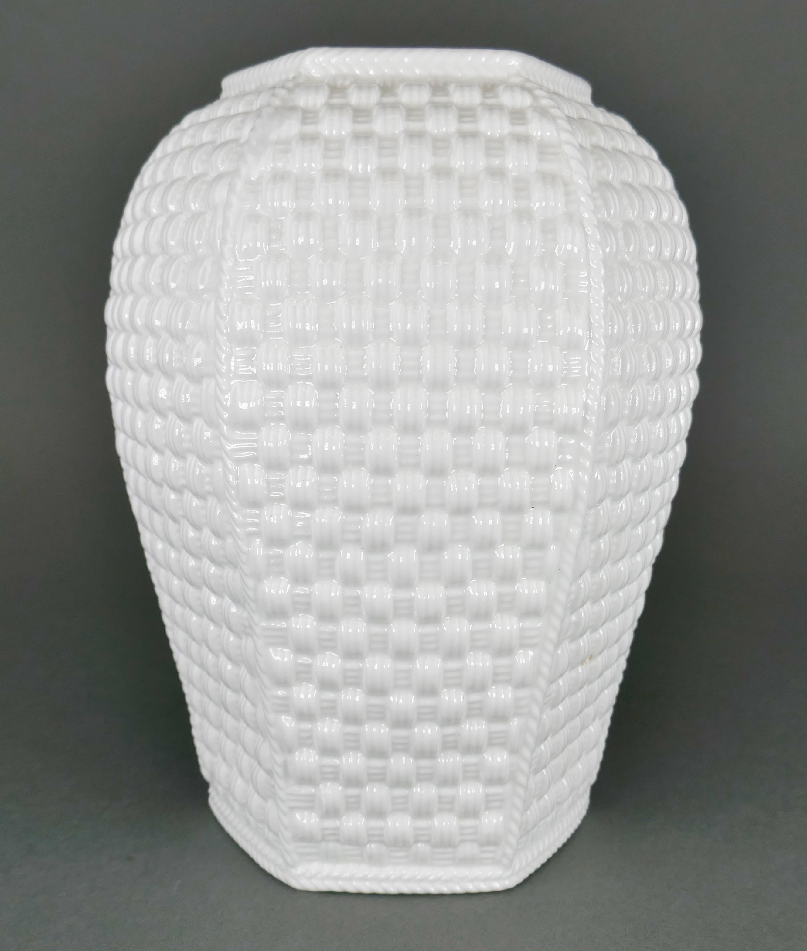 Designed by Sybil Connolly For Tiffany & Co Basket Weave Irish Porcelain Vase 1