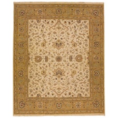 Tappeto di lana oversize di design moderno Peshawar fatto a mano in beige