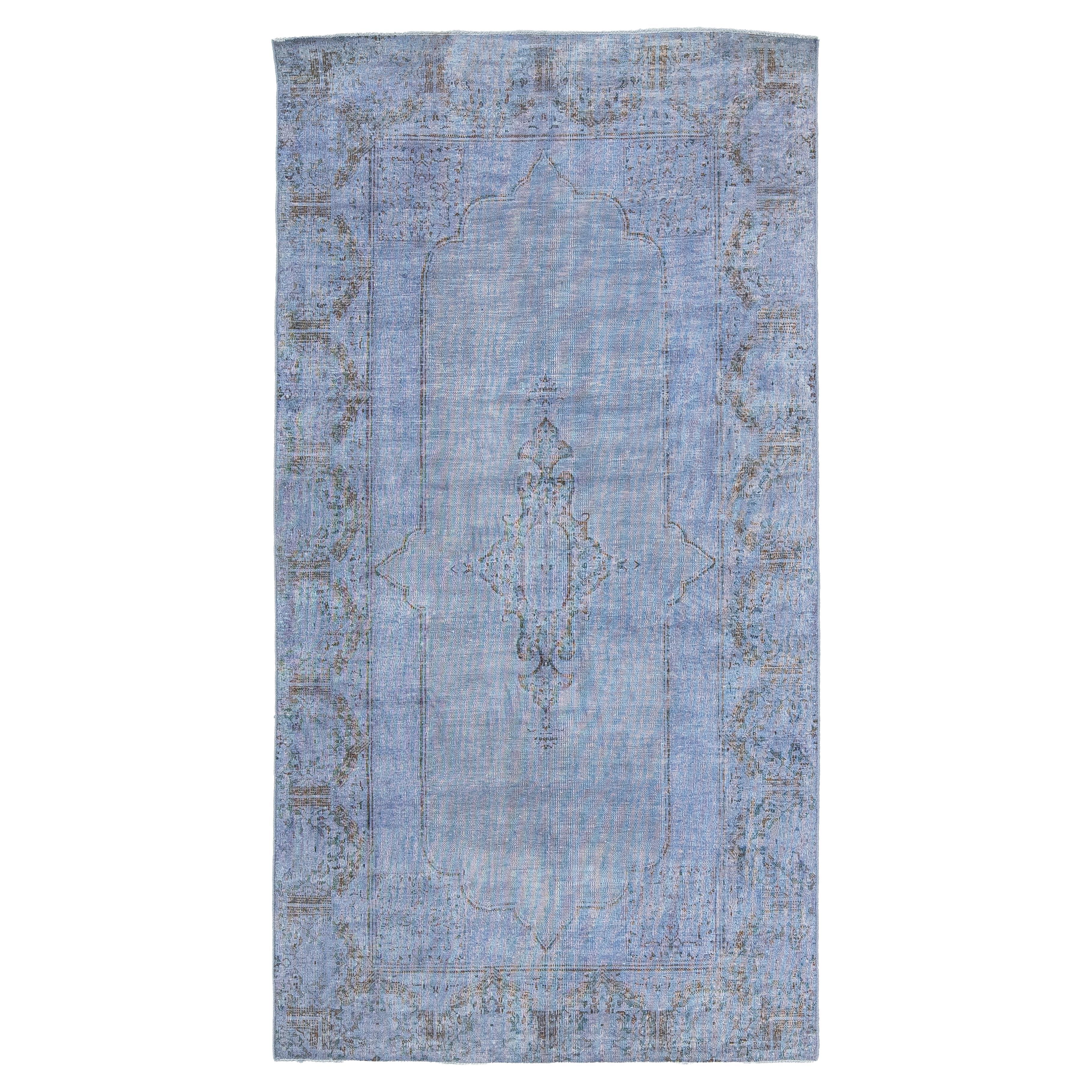 Designed Persian Overdyed Wool Rug In Light Blue
