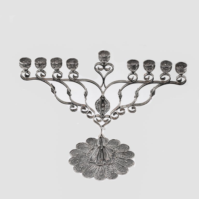 Designed Yemenite Made in Israel Handmade Sterling Silver Menorah for