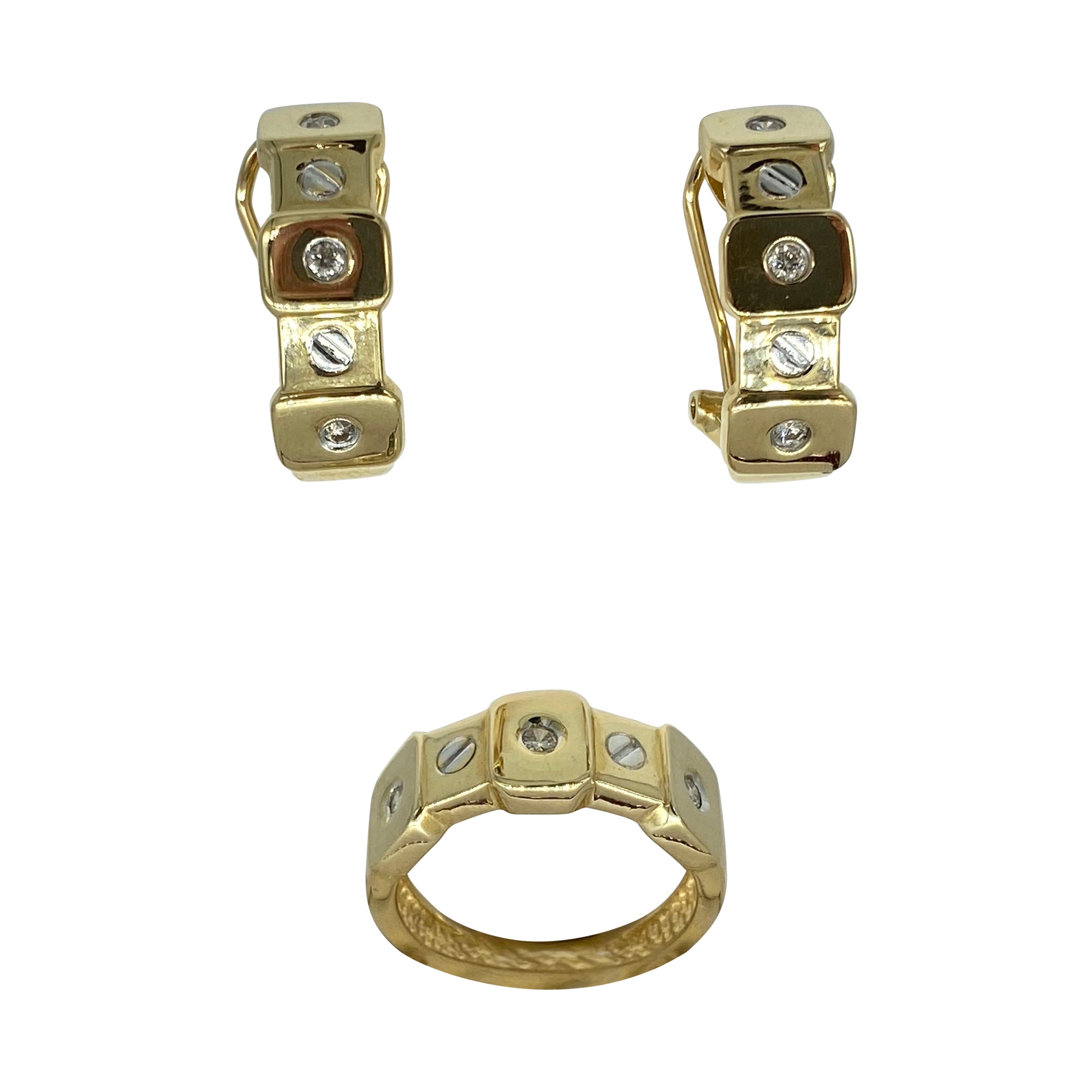 Designer 0,54 Karat Diamanten Bolts & Schrauben Design Ohrringe & Ring Set 14k Gold im Angebot