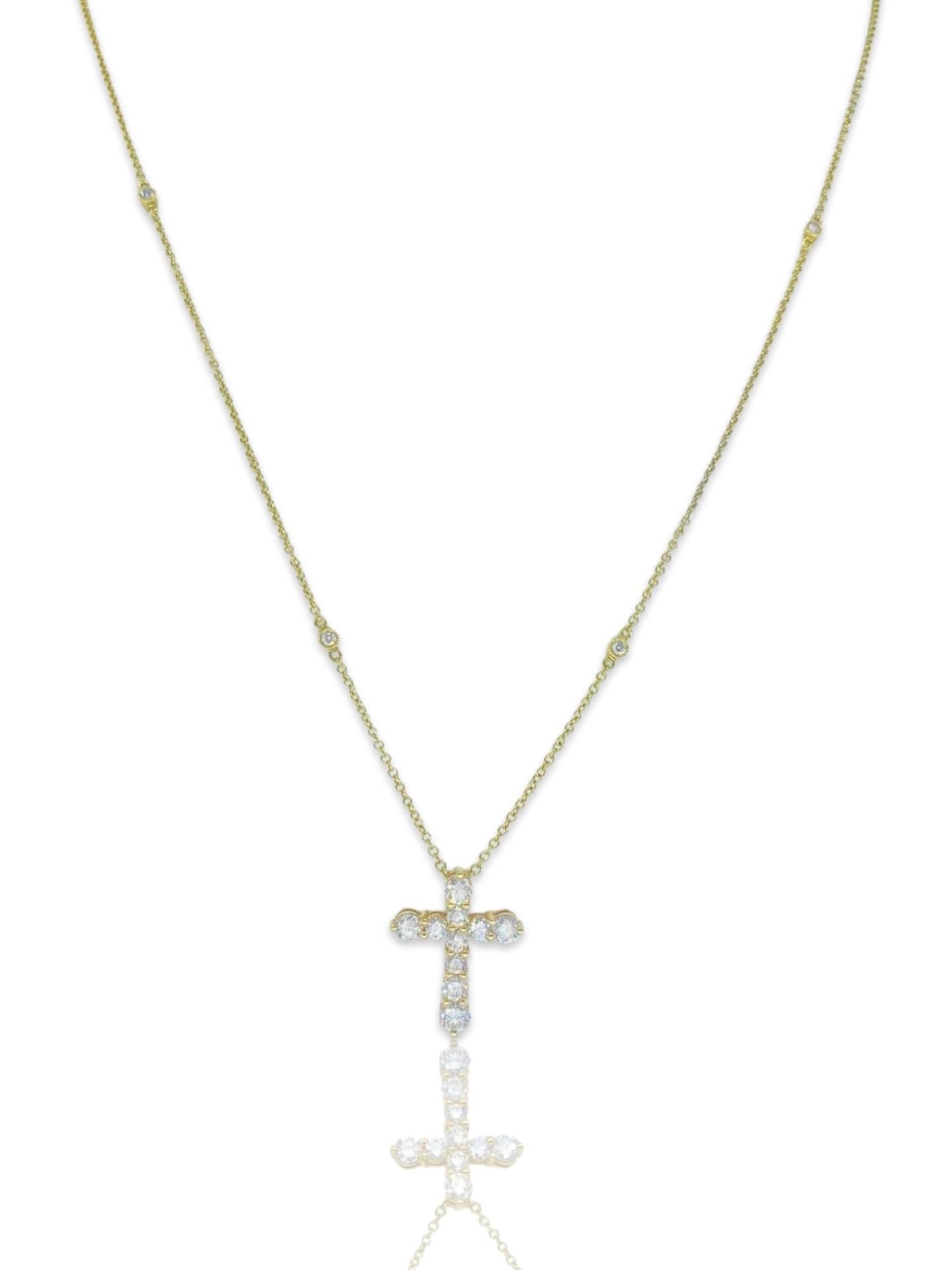 Women's or Men's Designer 1.00 Carat Diamonds By The Yard Cross Pendant Necklace 18k Gold For Sale