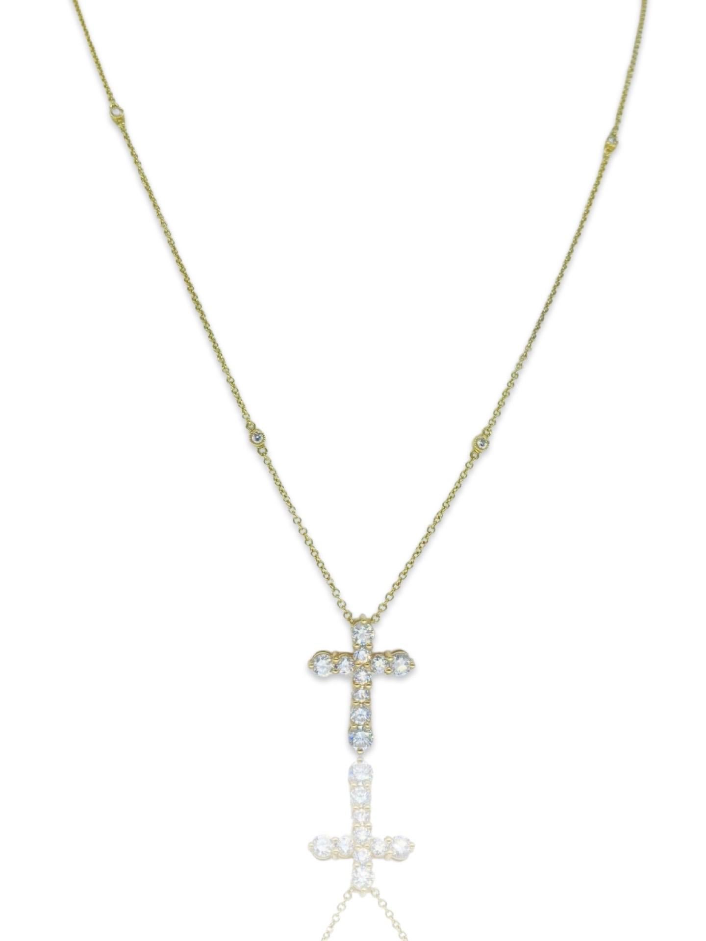 Designer 1.00 Carat Diamonds By The Yard Cross Pendant Necklace 18k Gold For Sale 2