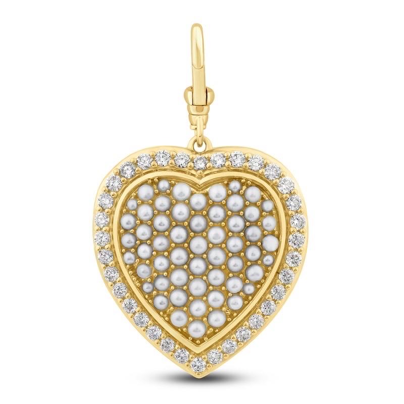 Designer 1.00 Carat Puffy Pave Diamond and Cultured Pearl Locket. Designed to incorporate the best of traditional estate jewelry heart lockets, designer Lisa Salzer mixed mediums to create the ultimate combination of white diamonds and creamy