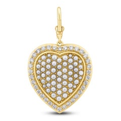 Designer 1.00 Carat Puffy Pave Diamond and Cultured Pearl Locket Pendant