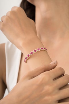 Designer 10.4ct Ruby & 2.11ct Diamond Geometric Link Tennis Bracelet in 14K Gold