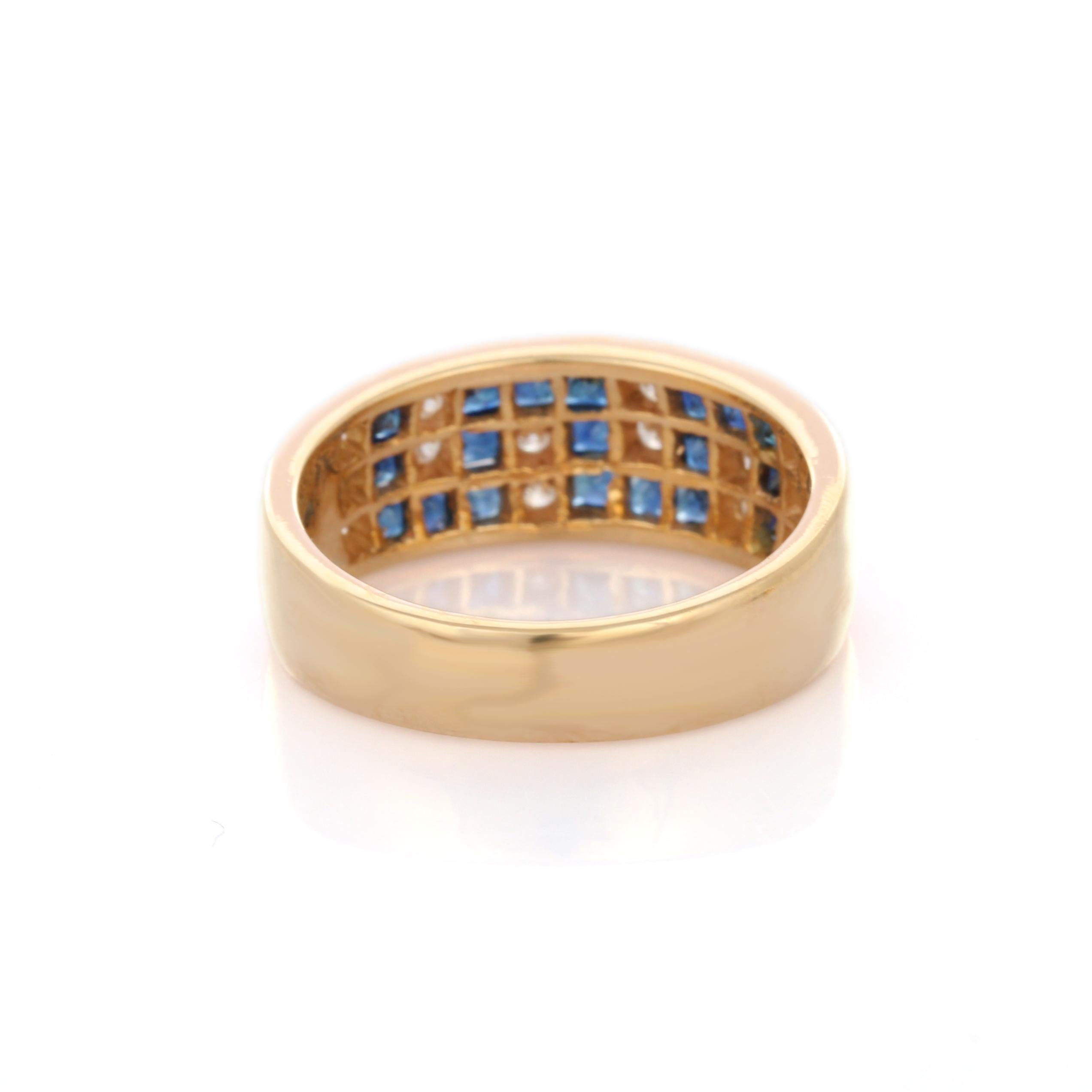 For Sale:  Greek Style Blue Sapphire and Diamond Unisex Band Ring 14k Solid Yellow Gold 4