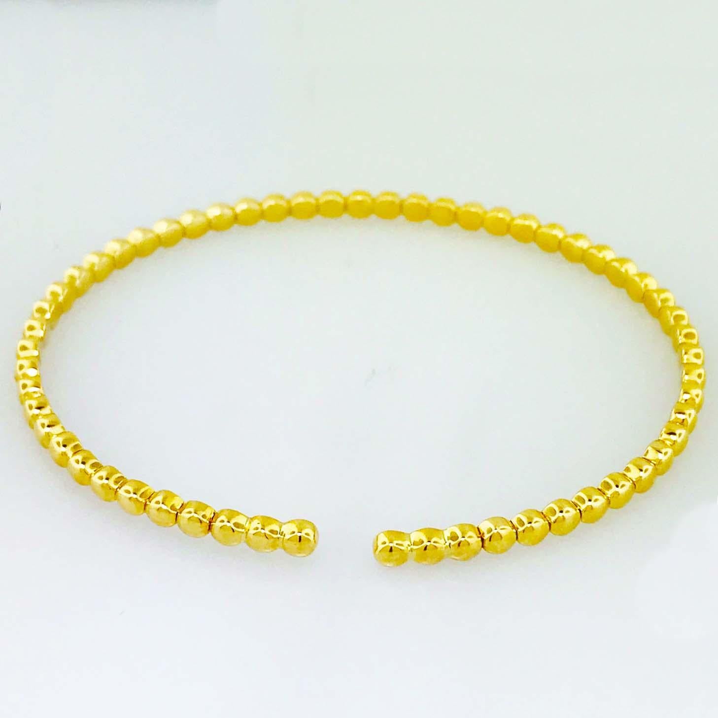 Artisan Designer 14 Karat Yellow Gold Flexible Bangle Bracelet, Collection Piece