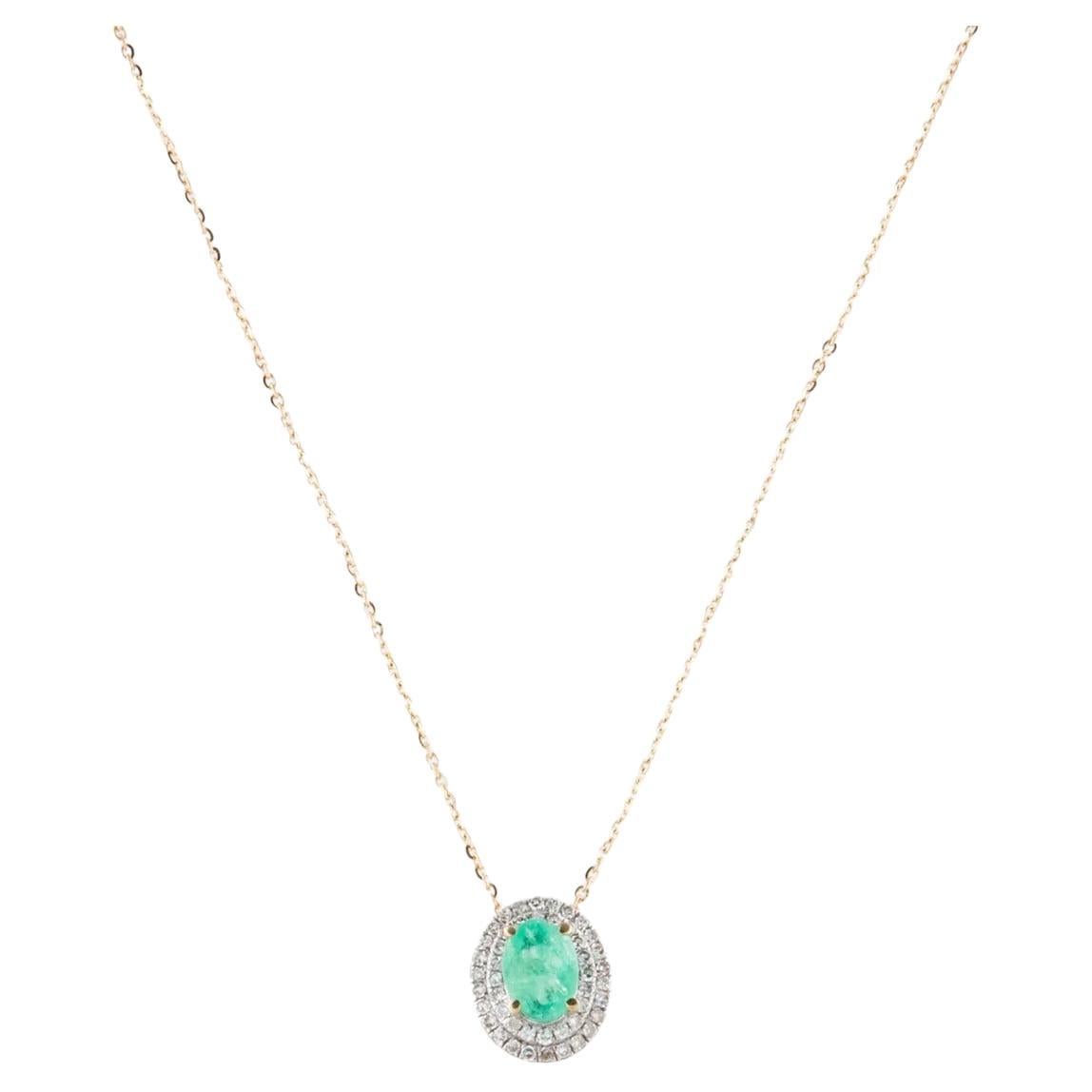 Designer 14K Emerald & Diamond Pendant Necklace, Gemstone Statement Jewelry For Sale