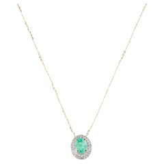 Designer 14K Emerald 
Diamond Pendant Necklace, Gemstone Statement Jewelry