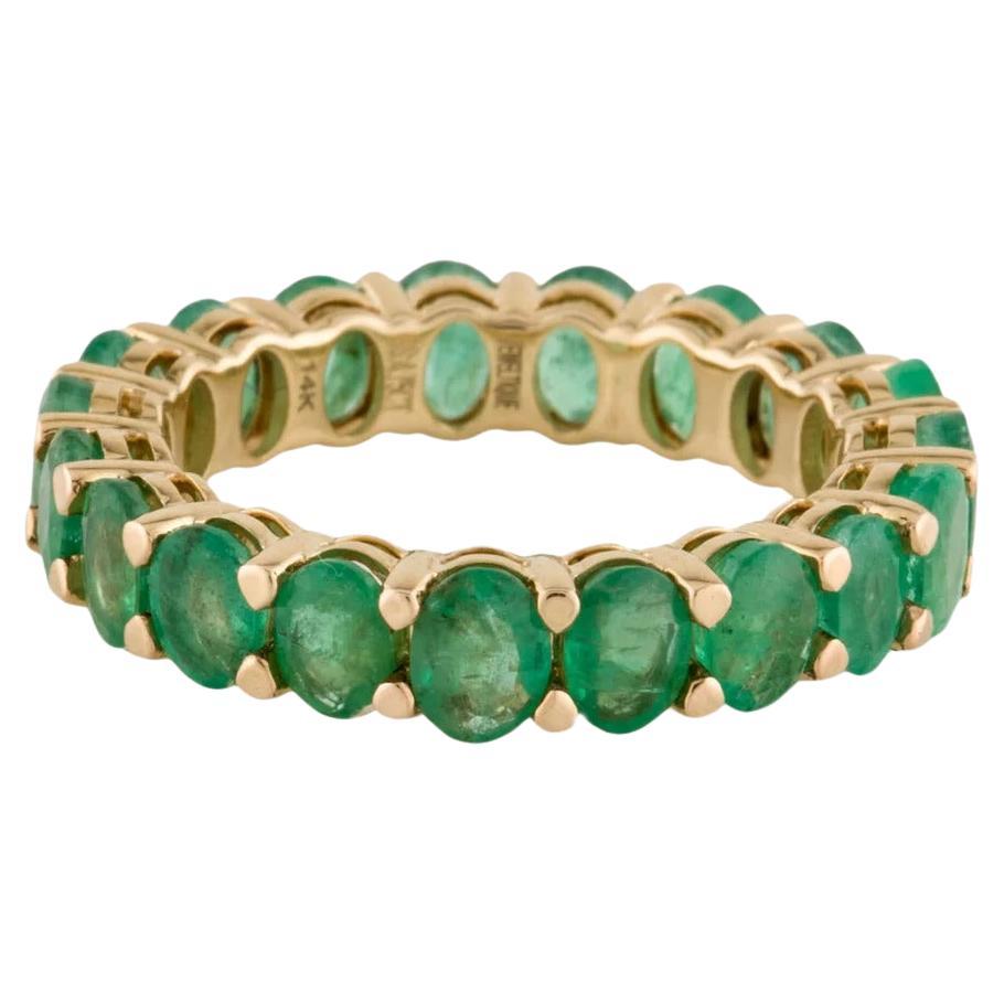 Designer 14K Emerald Eternity Band Ring - 3.69ctw, Size 7, Green Gemstone Design For Sale