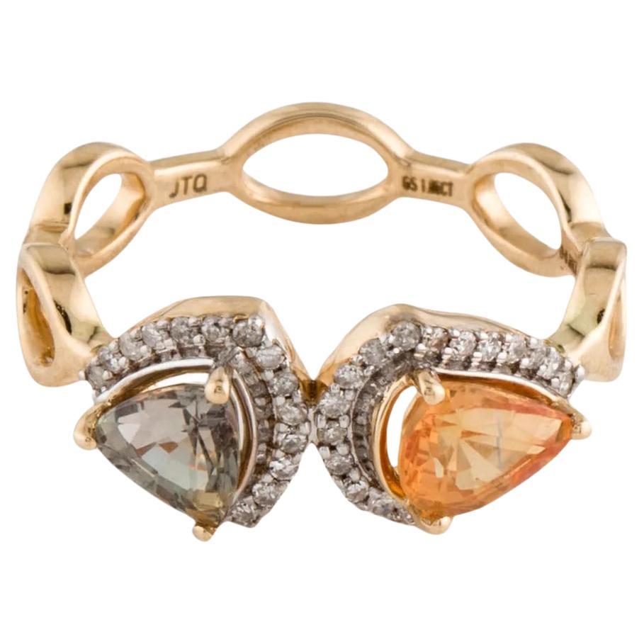Designer 14K Multi Sapphire & Diamond Cocktail Ring, Size 6.5, Gemstone Jewelry