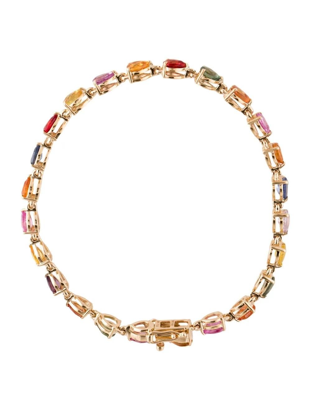 Immerse yourself in the allure of our captivating 14K Yellow Gold Multicolor Sapphire Link Bracelet, featuring a breathtaking 9.49 Carat Pear Modified Brilliant Sapphire. Crafted with exquisite attention to detail, this bracelet is a true statement