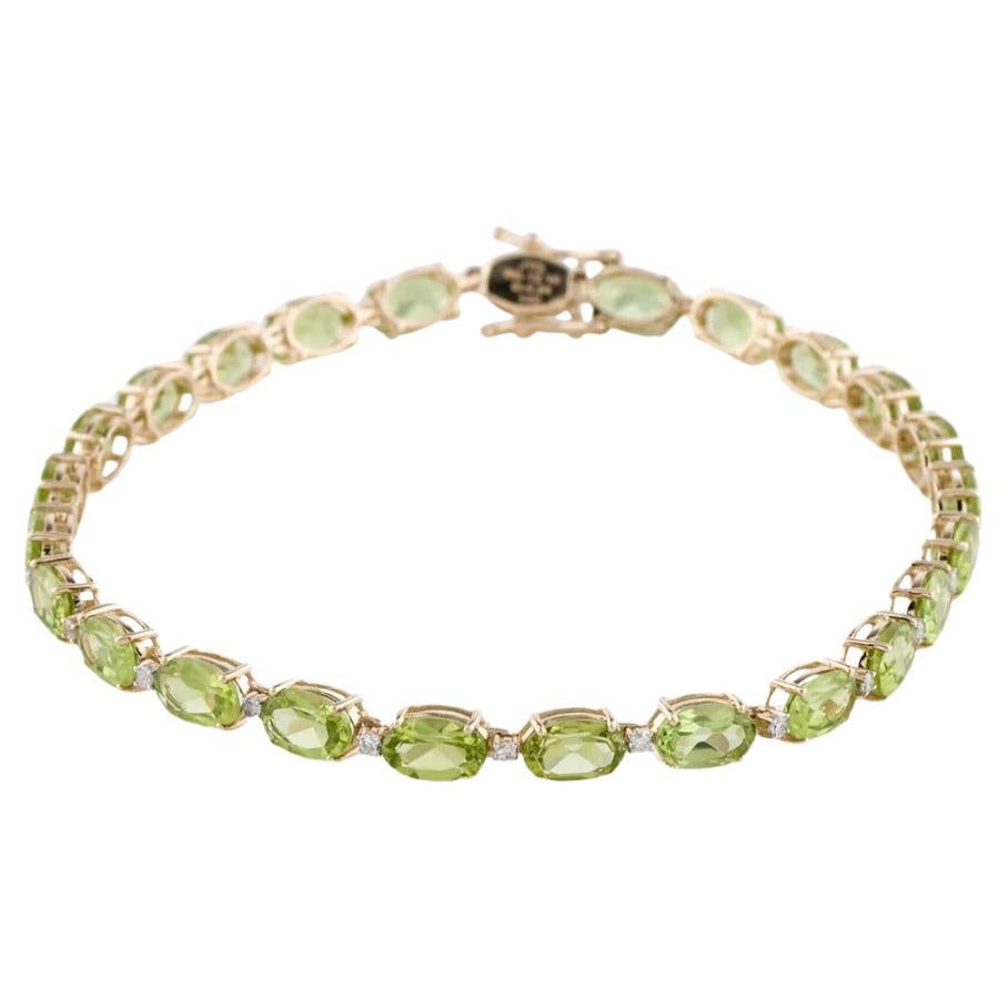 Designer 14K Peridot & Diamond Link Bracelet - Green Gemstone Jewelry, Luxury For Sale