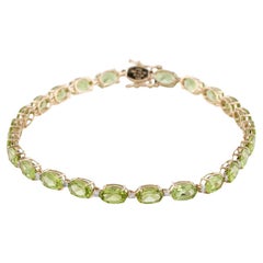 Designer 14K Peridot & Diamond Link Bracelet - Green Gemstone Jewelry, Luxury