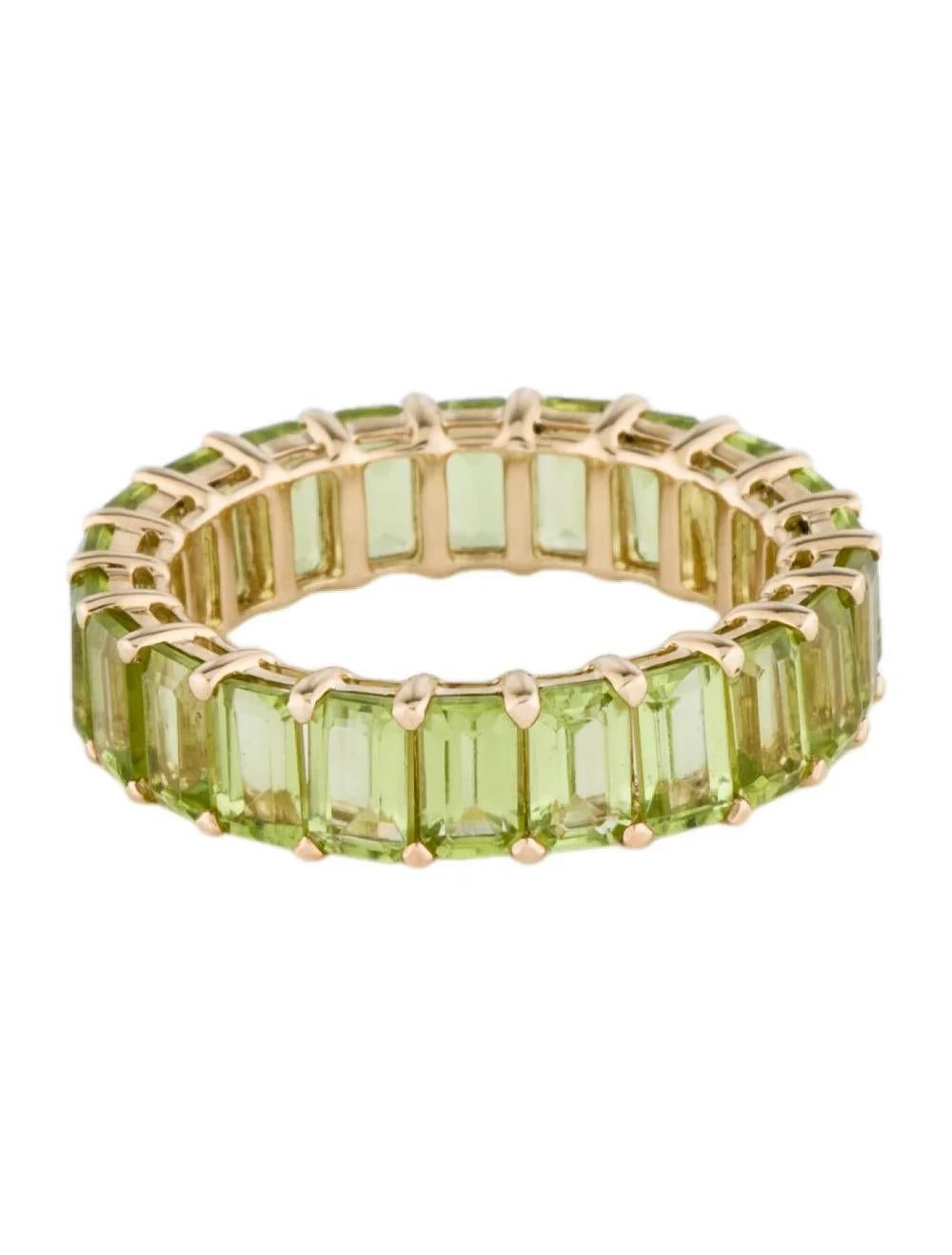 Emerald Cut Designer 14K Peridot Eternity Band Ring - 7.17ctw, Size 7, Green Gemstone Design