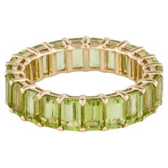 Designer 14K Peridot Eternity Band Ring - 7.17ctw, Size 7, Green Gemstone Design