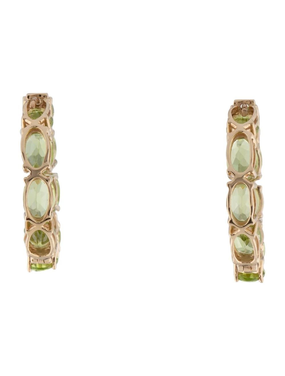 Oval Cut Designer 14K Peridot Inside-Out Hoop Earrings, 9.03ctw, Green Gemstone Jewelry For Sale