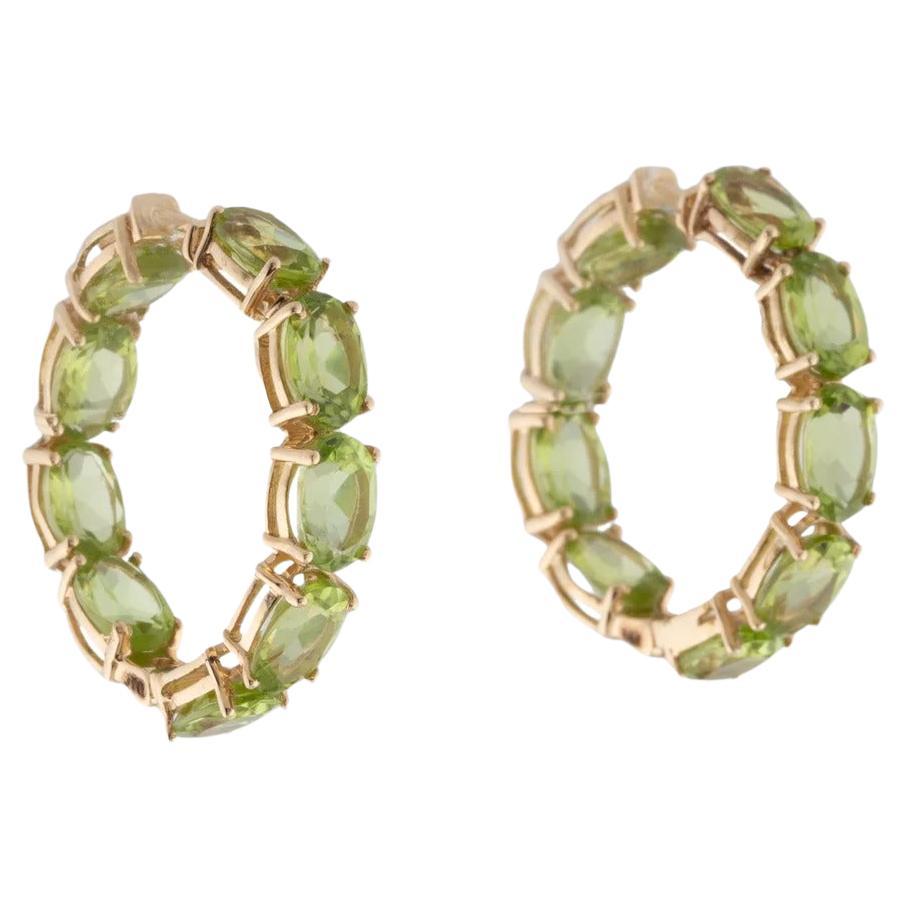 Designer 14K Peridot Inside-Out Hoop Earrings, 9.03ctw, Green Gemstone Jewelry For Sale
