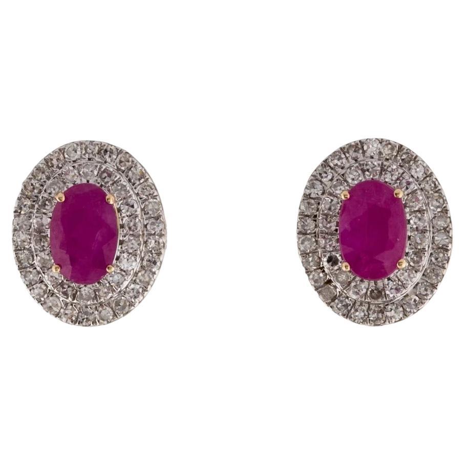 Designer 14K Ruby & Diamond Stud Earrings, 1.43ctw, Gemstone Jewelry, Luxury For Sale