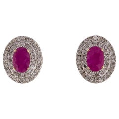 Designer 14K Ruby & Diamond Stud Earrings, 1.43ctw, Gemstone Jewelry, Luxury