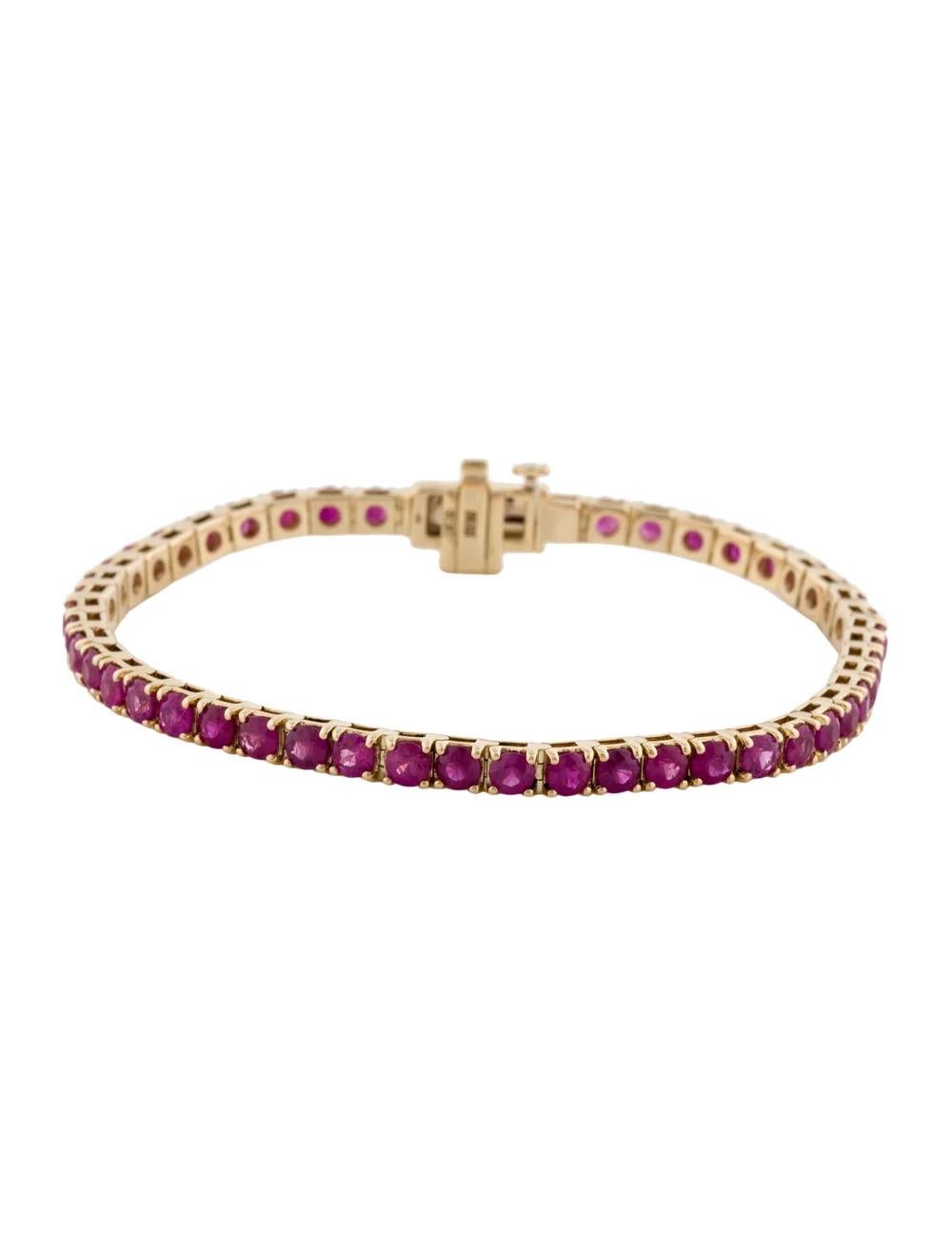 Elevate your wrist game with this exquisite 14K Yellow Gold Ruby Tennis Bracelet. Each bracelet features a stunning 7.20 Carat Round Modified Brilliant Ruby, creating a captivating and luxurious look.

Specifications:

* Metal Type: 14K Yellow