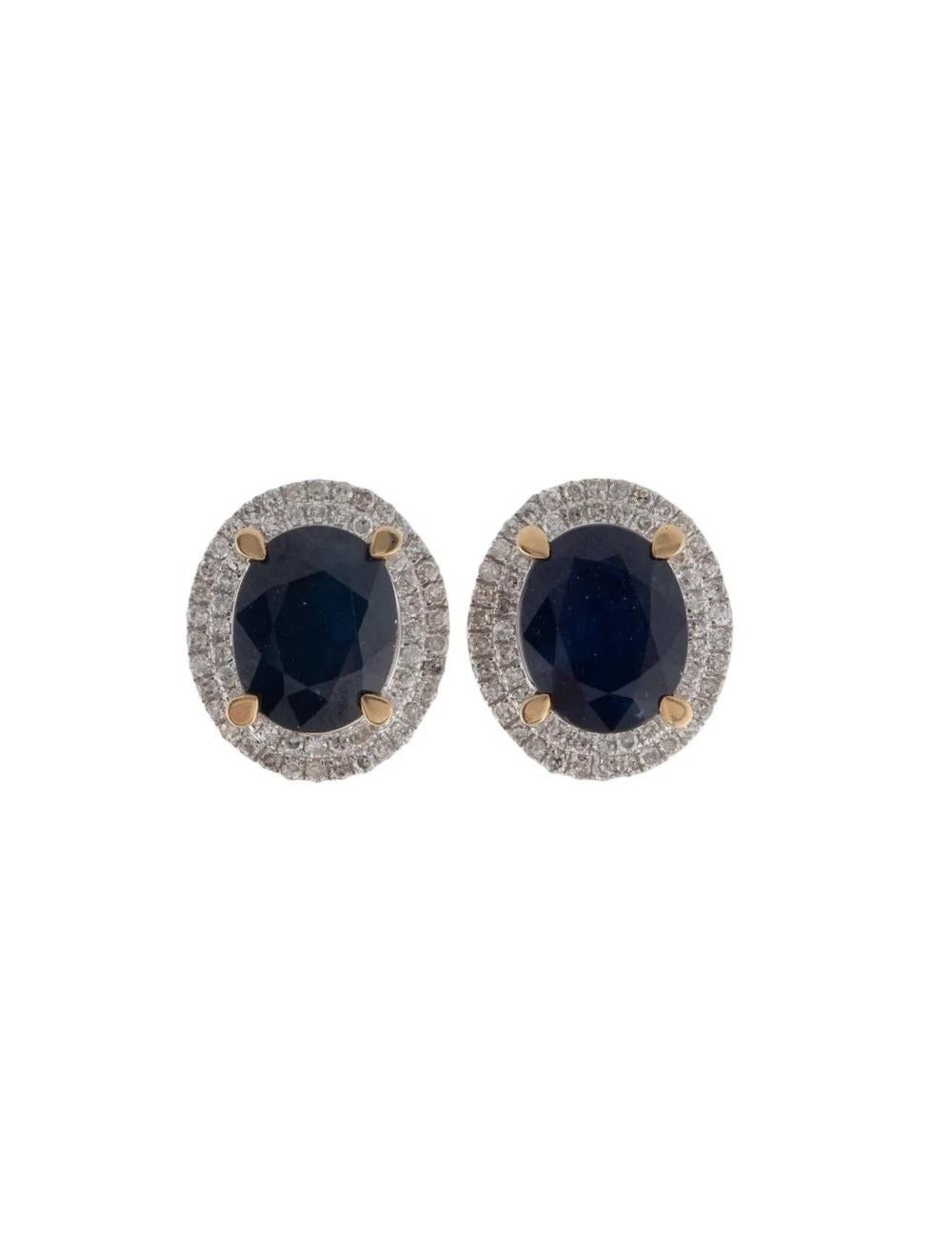 Designer 14K Sapphire & Diamond Stud Earrings, Statement Gemstone Jewelry In New Condition For Sale In Holtsville, NY