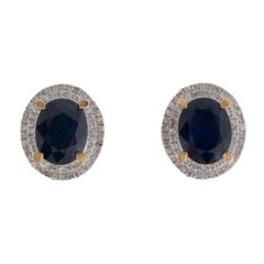 Designer 14K Sapphire 
Diamond Stud Earrings, Statement Gemstone Jewelry