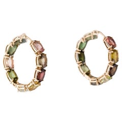 Designer 14K Tourmaline Hoop Earrings, Gemstone Jewelry, Timeless & Elegant