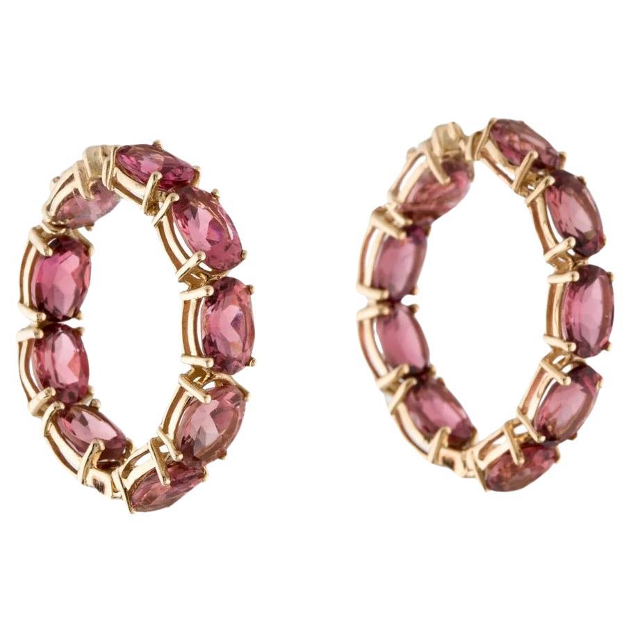 Designer 14K Tourmaline Inside-Outside Hoop Earrings, Statement Gemstone Jewelry For Sale