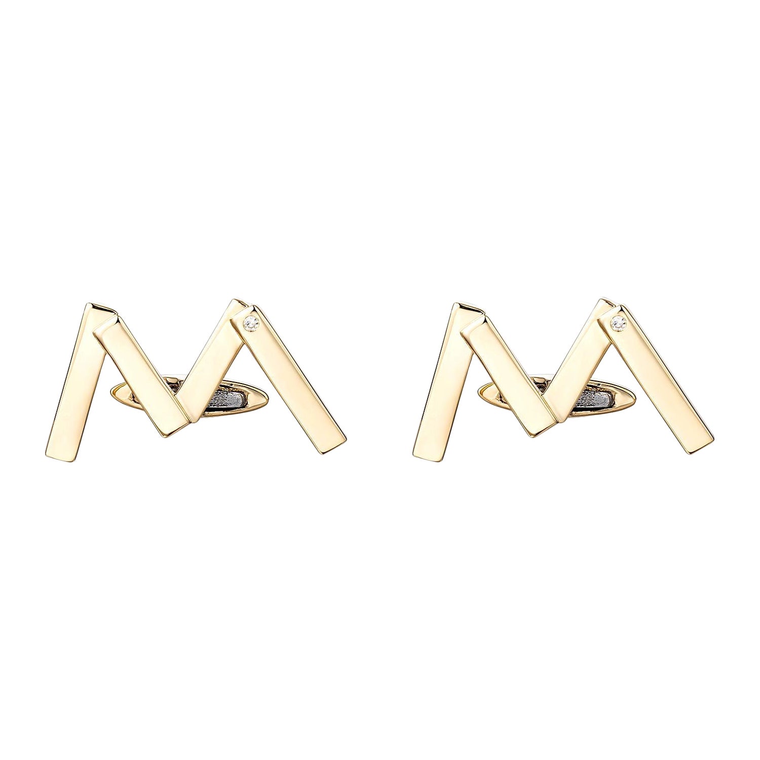 Gemelos de diseño con la letra "M" en oro amarillo de 14 quilates