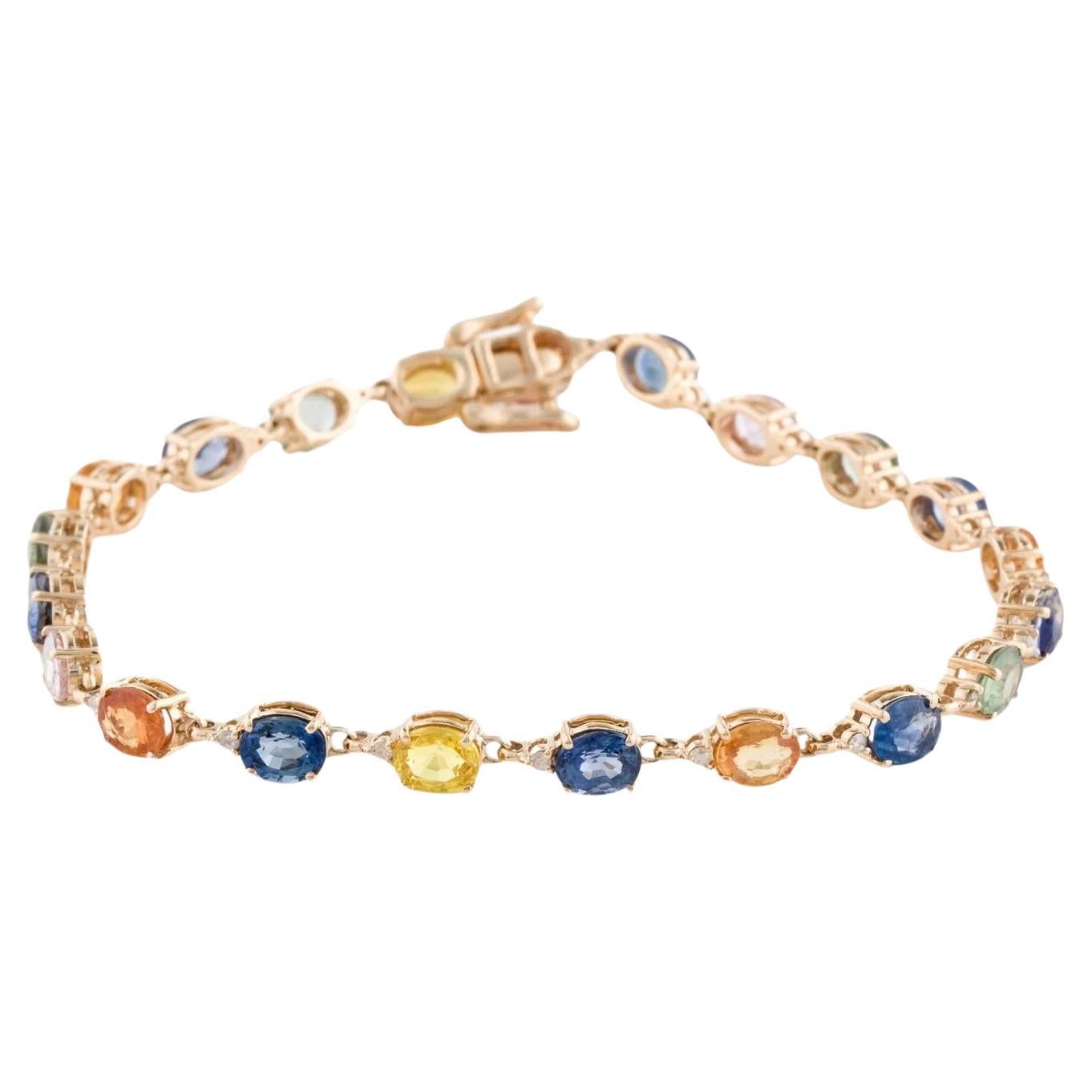Designer 14K Yellow Gold Sapphire & Diamond Link Bracelet, 12.15 Carat For Sale