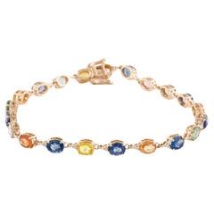 Designer 14K Yellow Gold Sapphire & Diamond Link Bracelet, 12.15 Carat