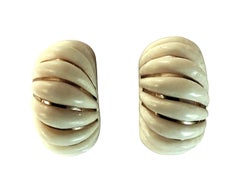 Designer 14k Yellow Inlaid Gold Dome Hard-stone Wire Inlay Earrings Post