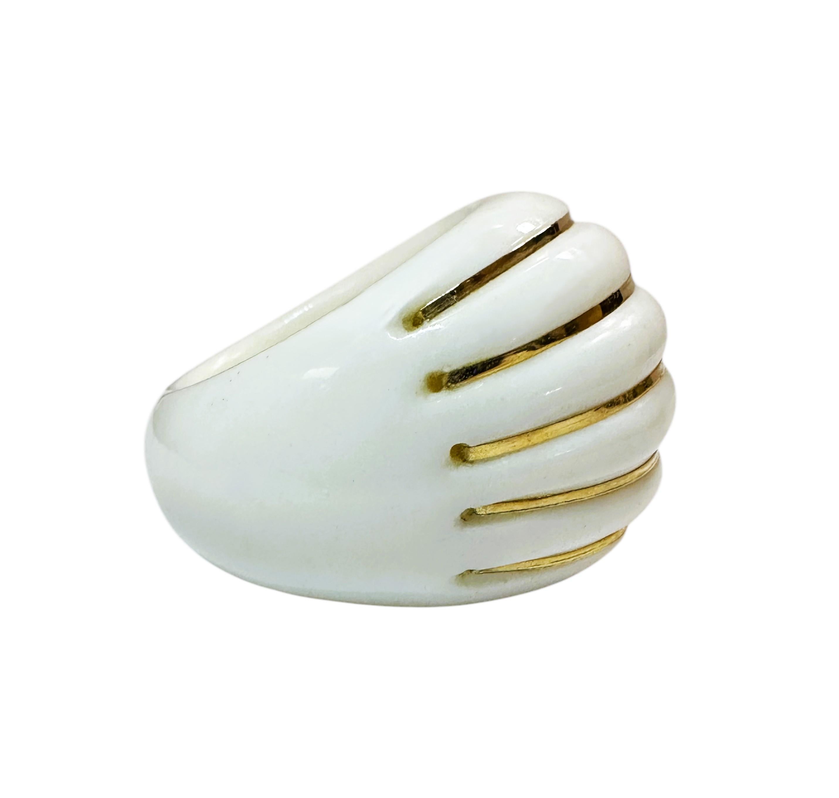 Bague à dôme en or jaune 14k incrusté, poinçonnée Milor Italie Taille 8.5 en vente 1