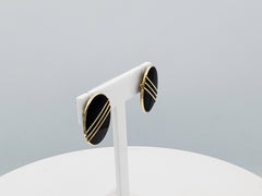 Designer 14 Karat Yellow Gold Friction Post Earrings with Oval Black Onyx Inlay