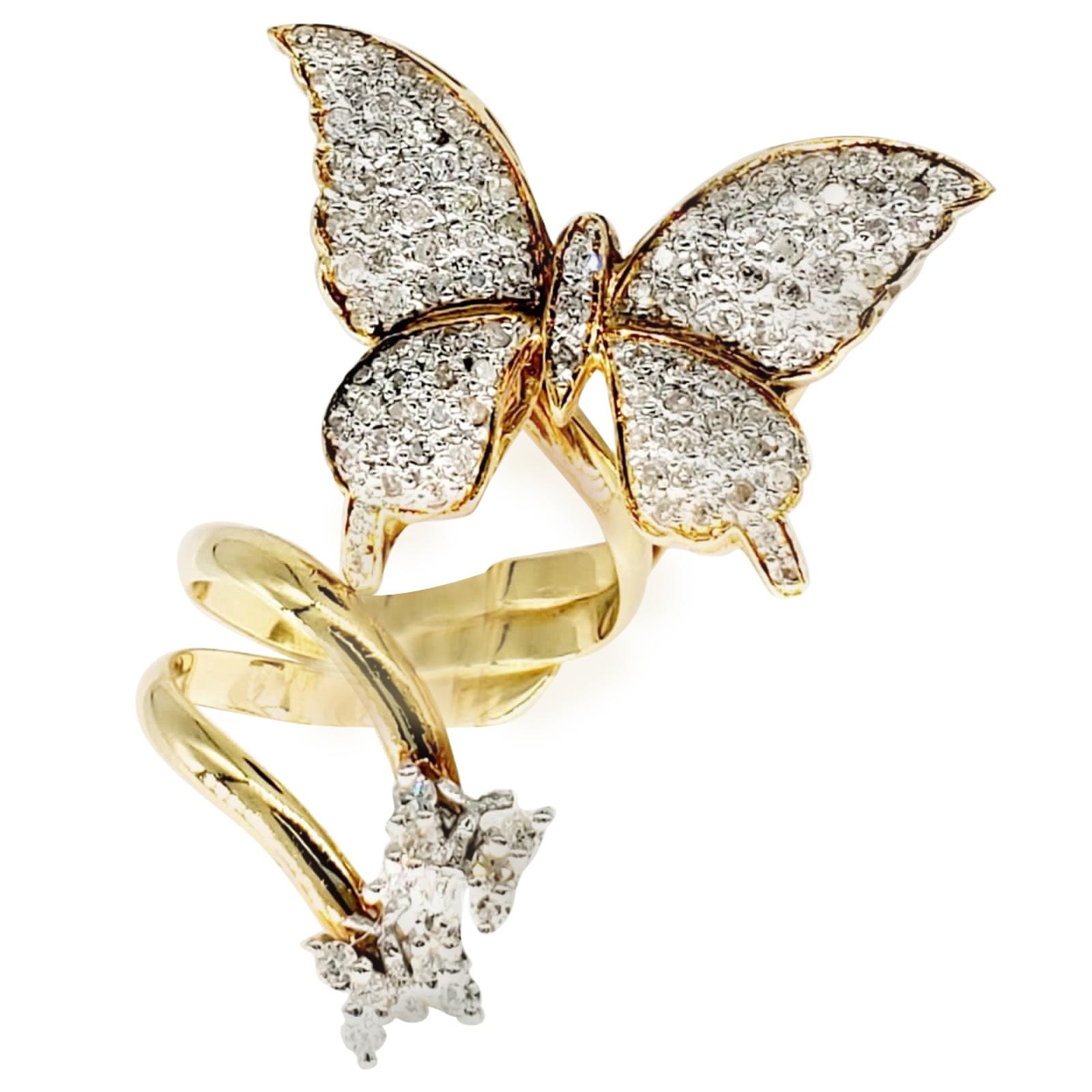 Designer 18 Karat Gold and 1.50 Carat Diamond Butterfly Ring