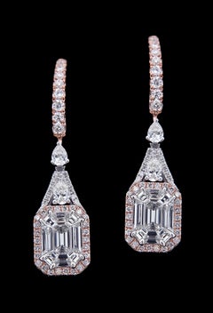 Designer 18 Karat Pink Gold and Diamond Earrings