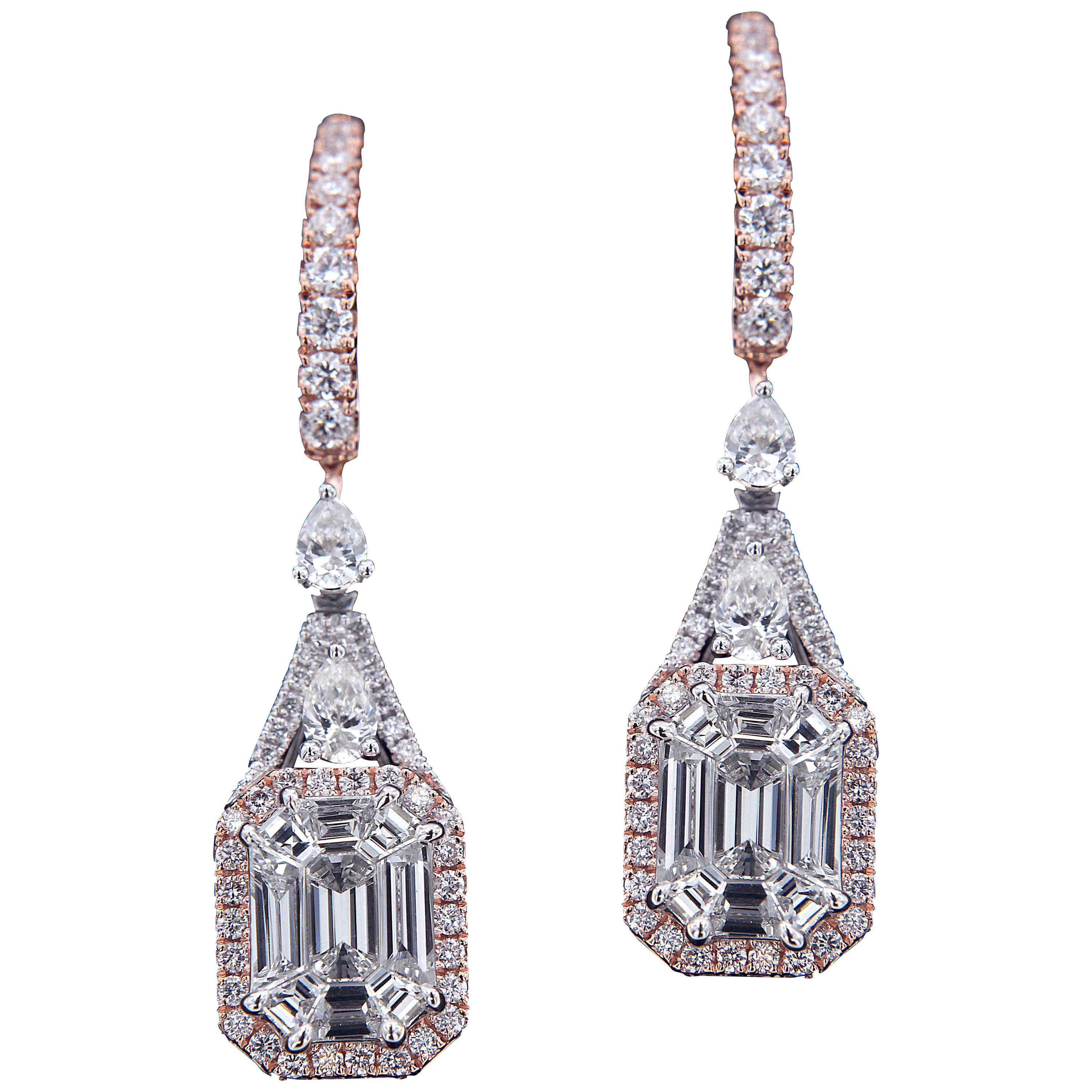 Designer 18 Karat Pink Gold and Diamond Earrings For Sale