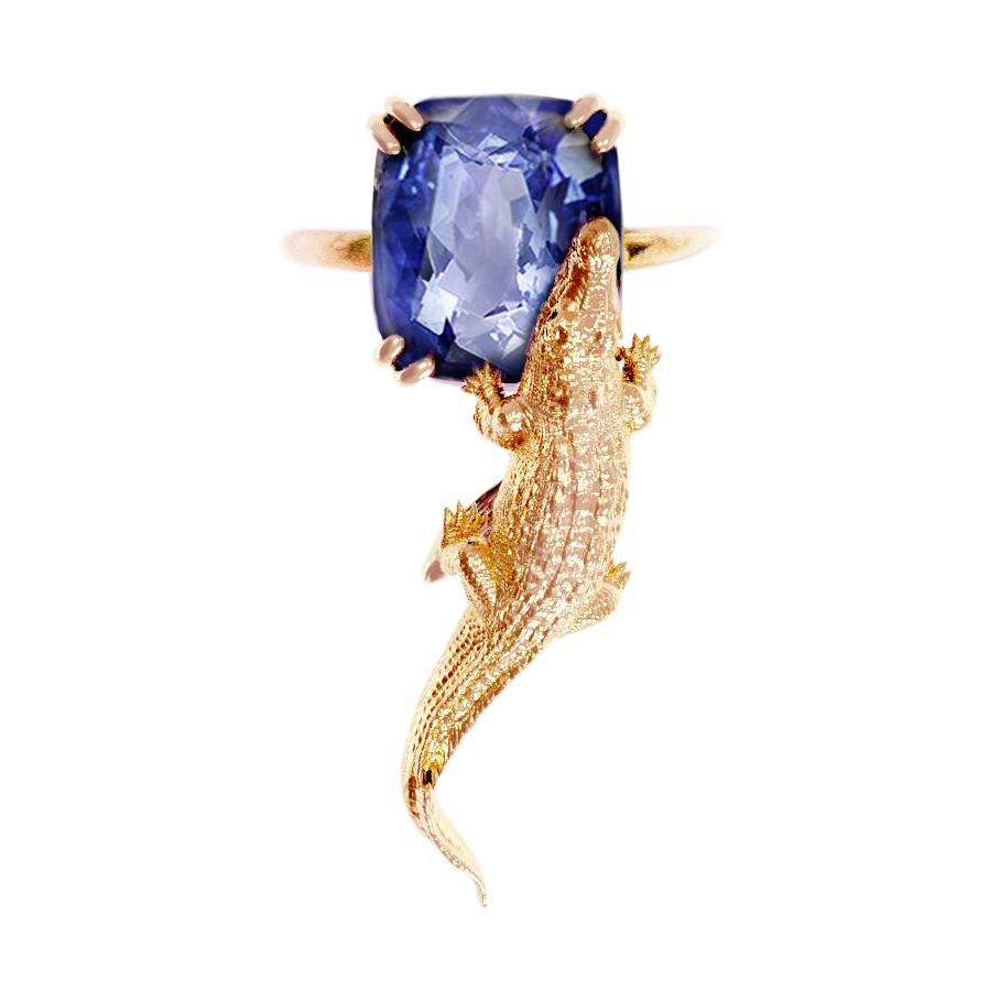 Designer Eighteen Karat Rose Gold Ring with Tanzanite For Sale