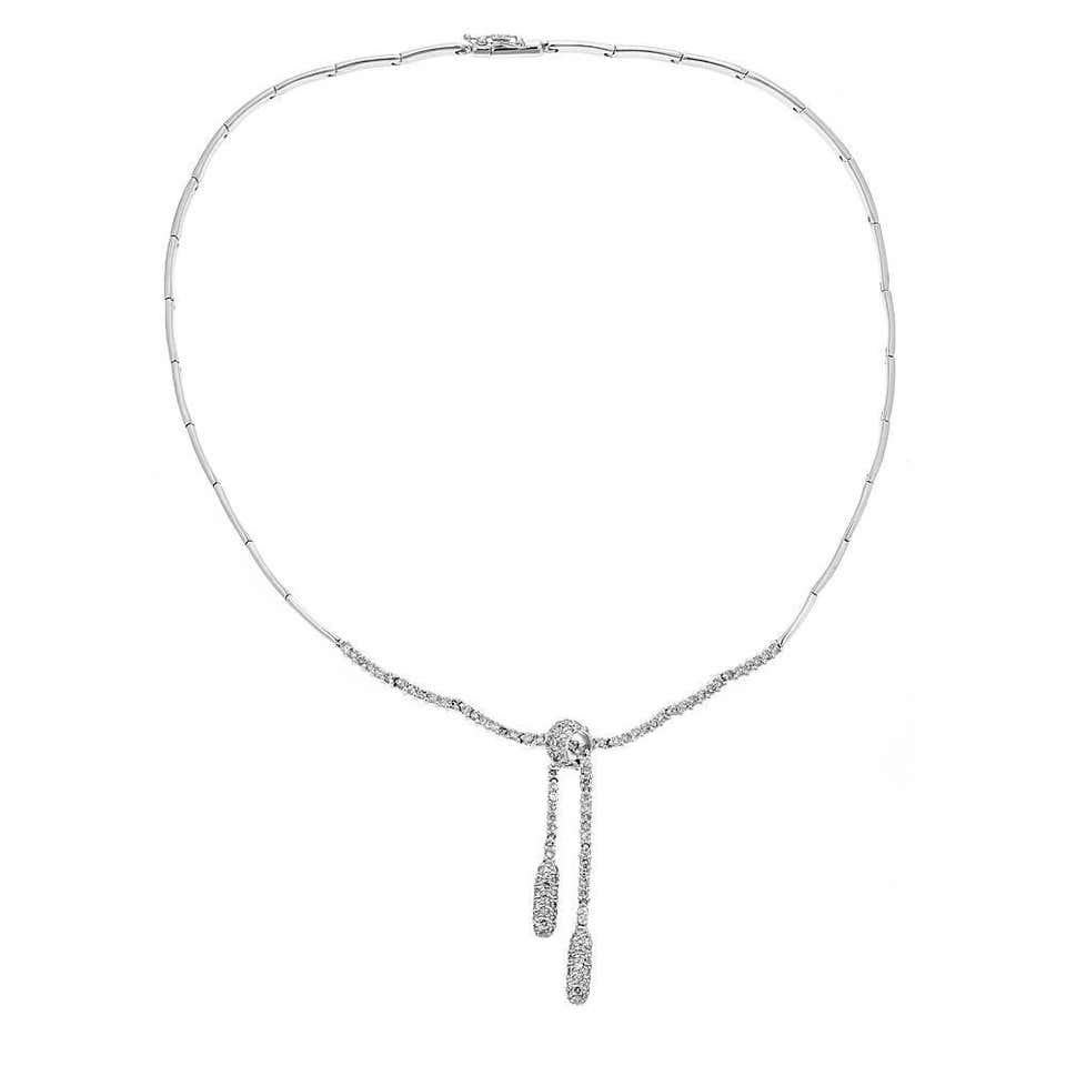 Contemporary Classic 2 TCW Diamond Accent Drop Pendant Necklace in 18 karat White Gold