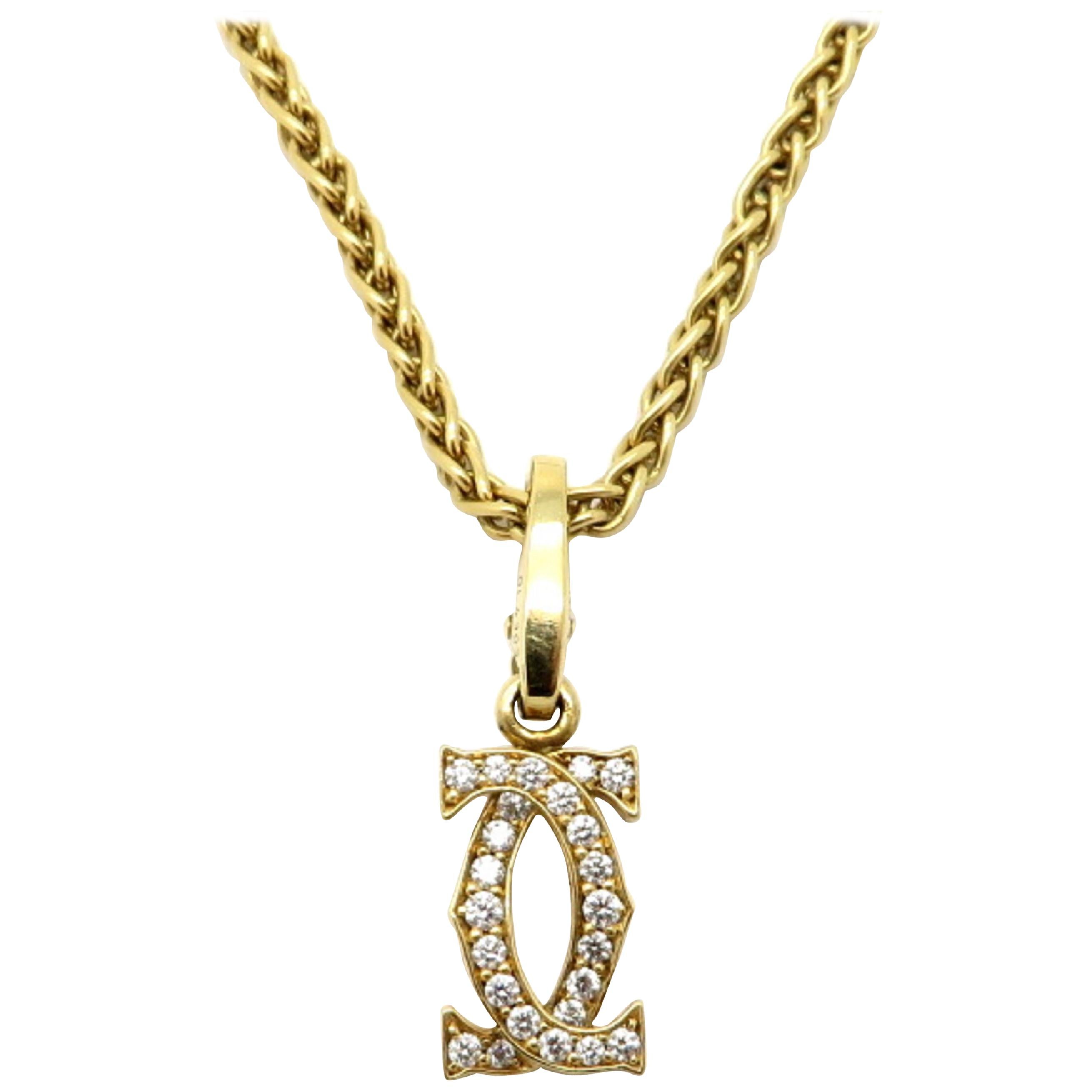 Designer 18 Karat Yellow Gold Double C Cartier Charm Necklace