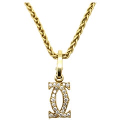 Designer 18 Karat Yellow Gold Double C Cartier Charm Necklace