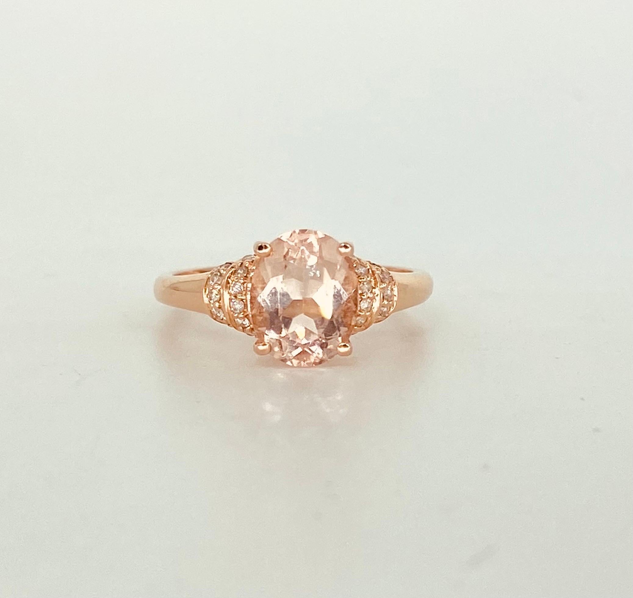 Oval Cut Designer 1.86 Carat Tourmaline and Diamonds Engagement Ring 14k Rose Gold For Sale