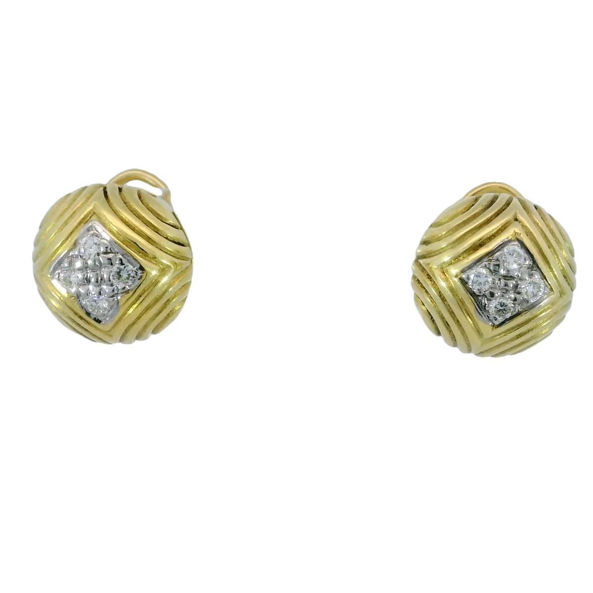 Orecchini a bottone con diamanti in 18 carati di MAZ Omega Clip Back ~.24ctw in vendita 1