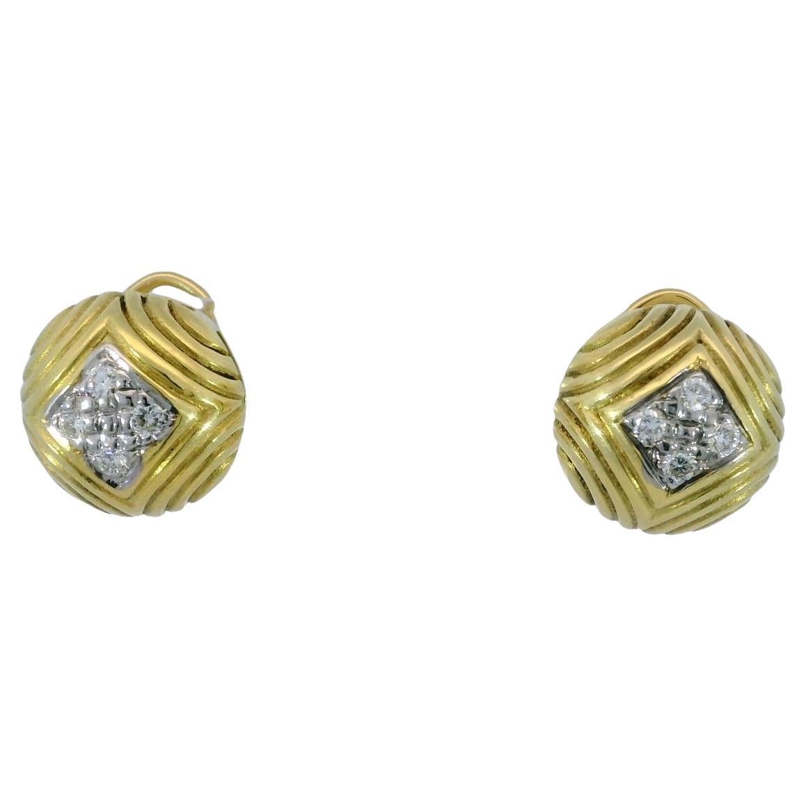 Designer 18K Diamond Button Earrings by MAZ Omega Clip Back ~.24ctw