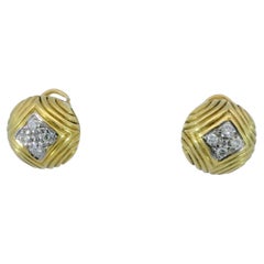 Designer 18K Diamond Button Earrings by MAZ Omega Clip Back ~.24ctw