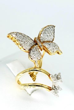 Designer 18 Karat Gold and 1.50 Carat Diamond Butterfly Ring