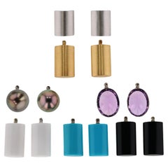 Designer 18k Gold Interchangeable Multi-Gemstone Dangle Earrings